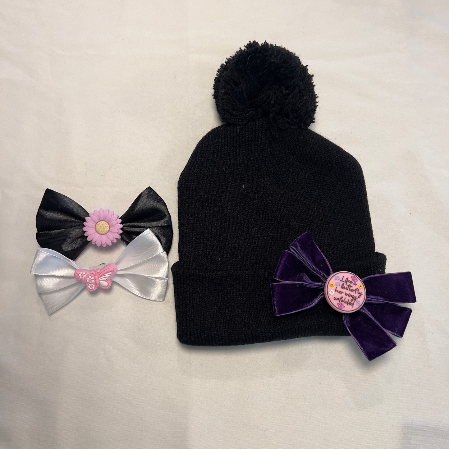 Pom Pom Beanie Bow Bundle - Youth/Adult