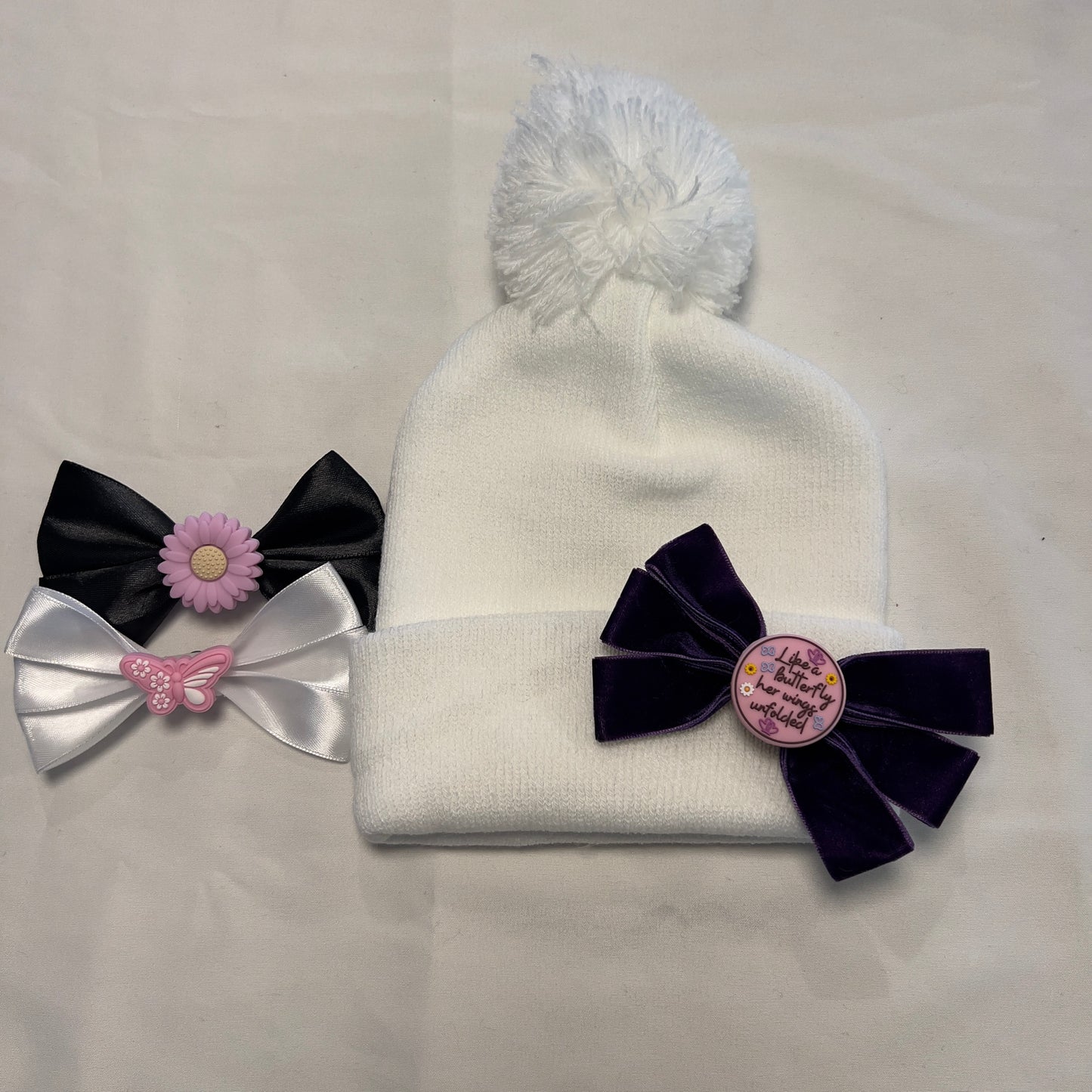 Pom Pom Beanie Bow Bundle - Youth/Adult