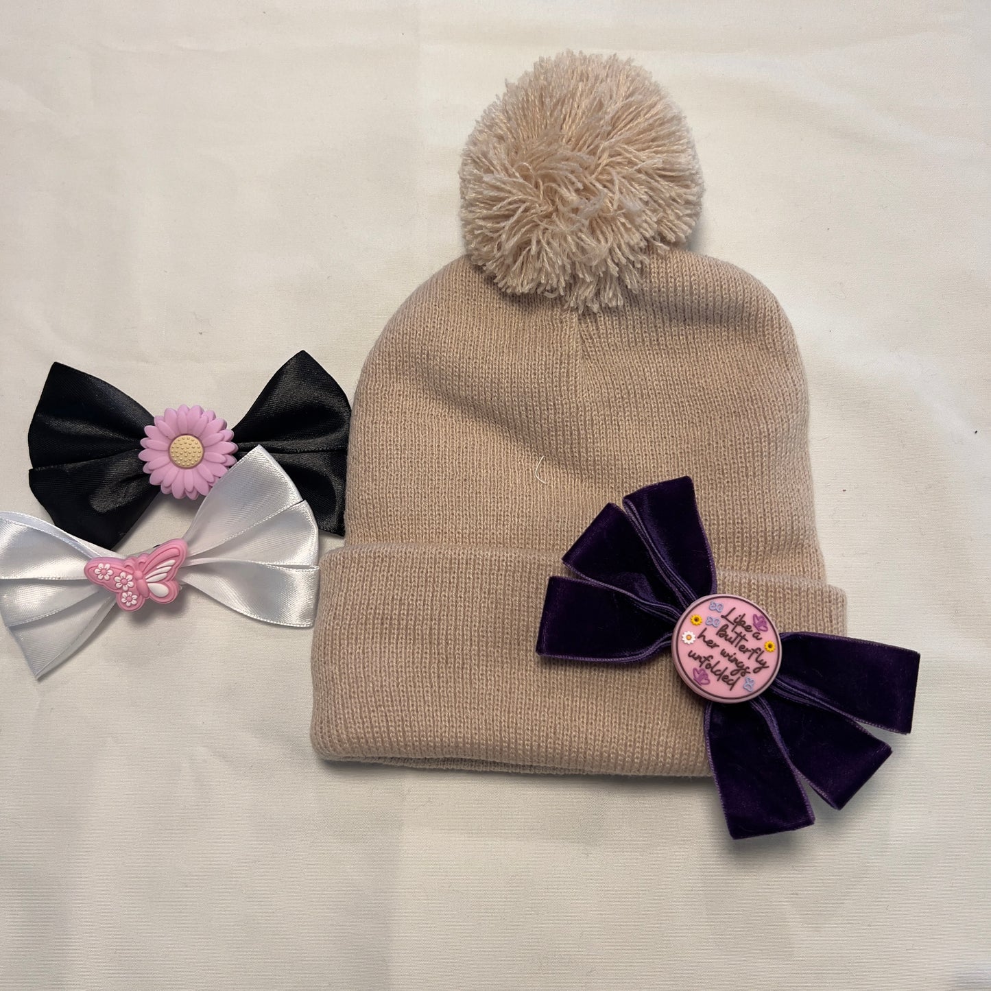 Pom Pom Beanie Bow Bundle - Youth/Adult